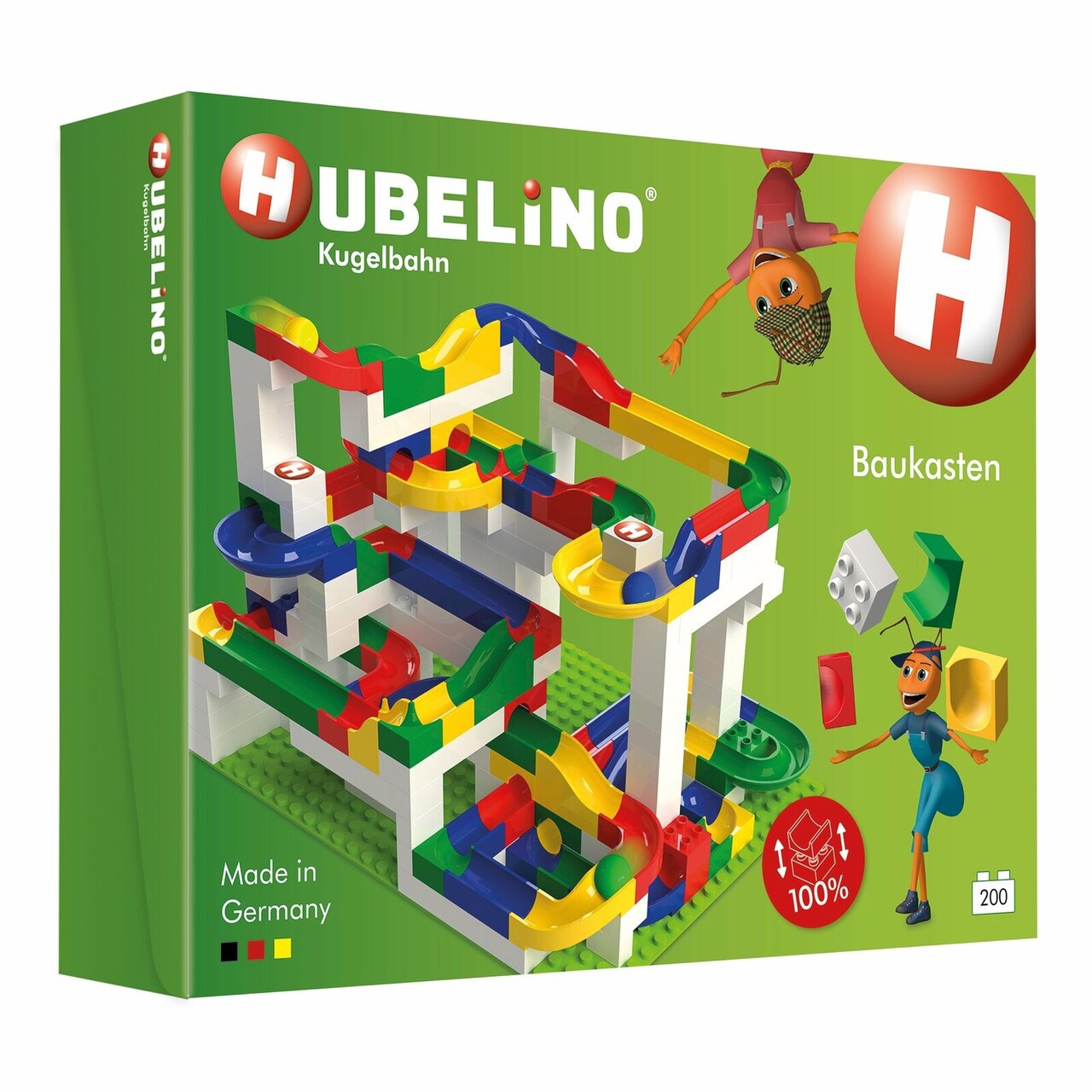 Hubelino Marble Run 200-Piece Big Building Set, STEM Toys for 4-8 Year Olds, Compatible Marble Maze and Ball Run, Made in Germany